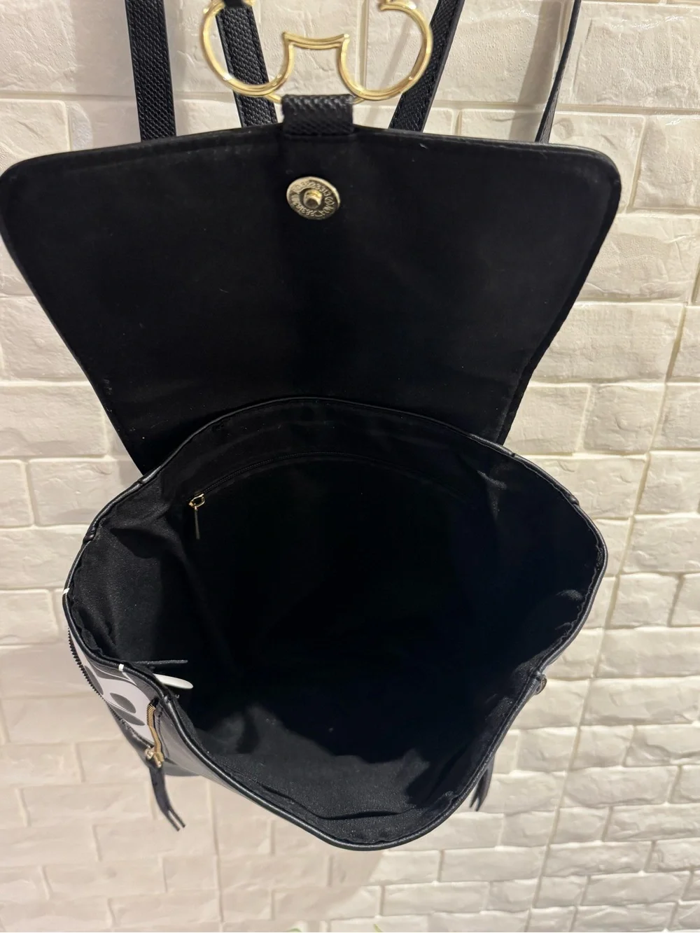 Disney Black Faux Leather Mickey Backpack with Gold Accents
